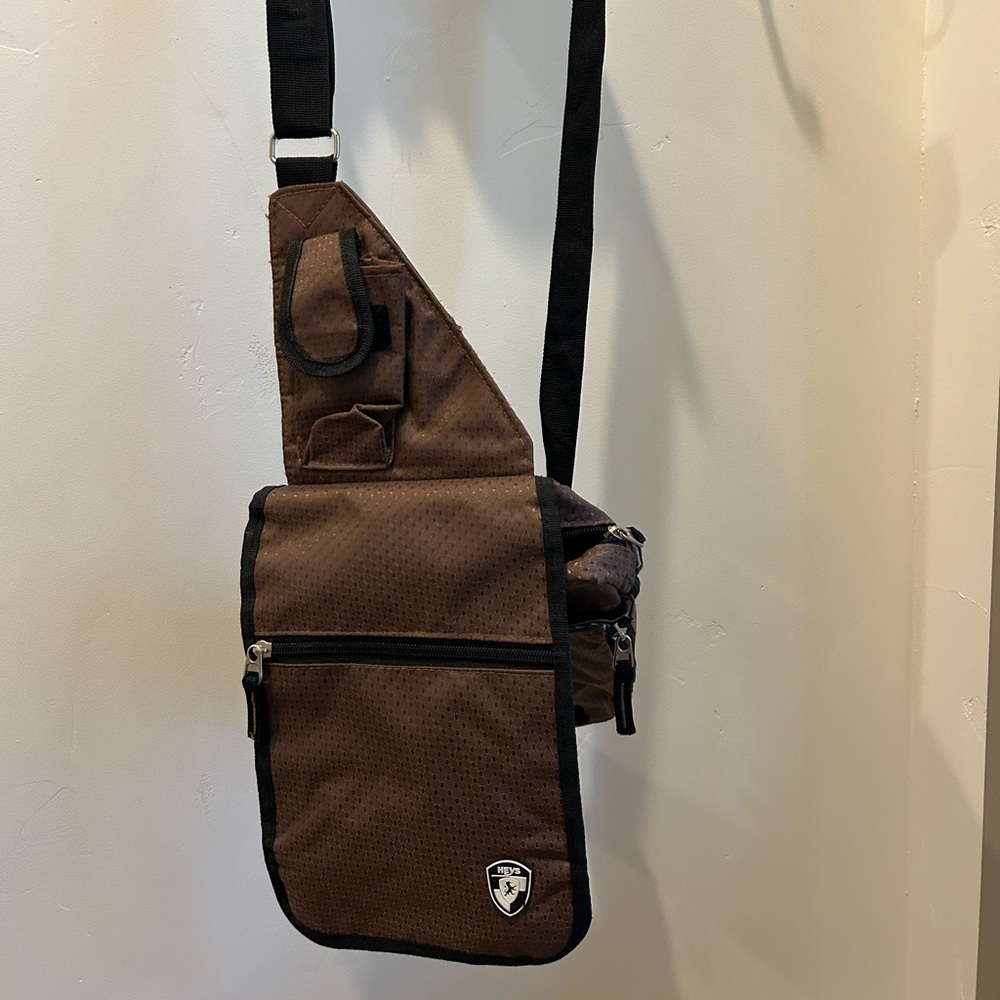 Brown adjustable Crossbody Bag with Black Accents